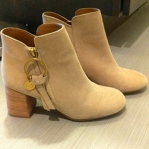 See By Chloe Shoes - See by Chloe Light Beige  Suede Boots, Wooden Heel